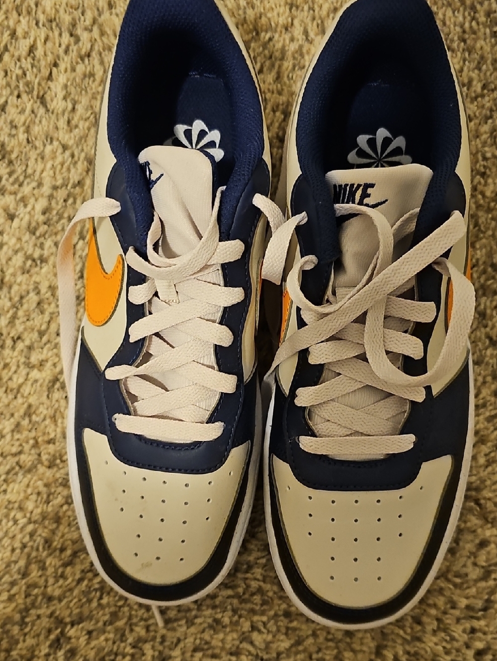 Nike Kids Navy White Sneakers with Orange Swoosh